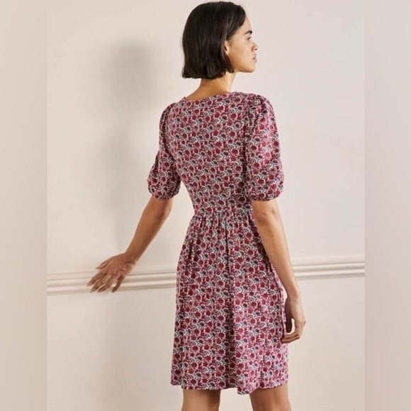 Boden Square Neck Jersey Cotton Floral Milkmaid Dress Puff Sleeves Size 4 - Picture 2 of 10